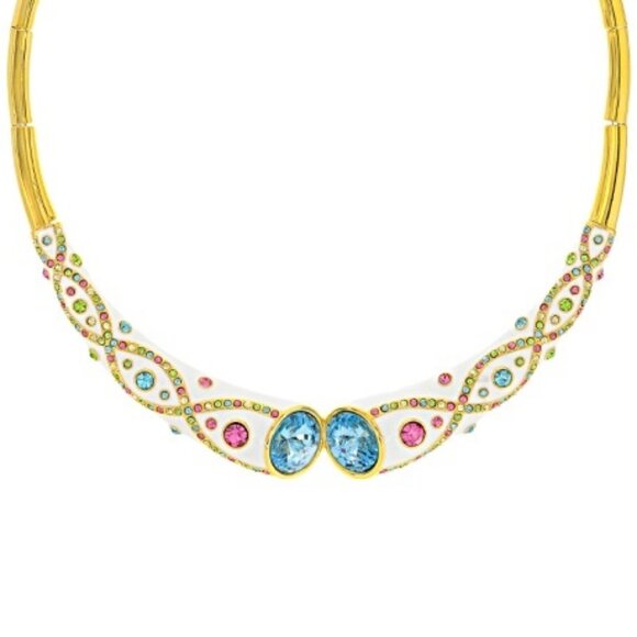 Multicolor Crystal White Enamel Gold Tone Necklace - Picture 1 of 4